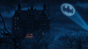 Batman Returns Movies Film Stills Bat Signal Batman Logo Wayne Manor Batman Night Building Sky 1920x1080 Wallpaper