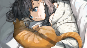 Anime Anime Girls Cats Animals Blue Eyes Digital Art 2000x1426 wallpaper