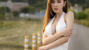 Chou Hsuan Yung Women Asian Brunette Dress White Clothing Depth Of Field Makeup 2517x3500 Wallpaper