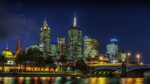 Australia Bridge Building City Light Melbourne Night Skyscraper 3200x1600 Wallpaper