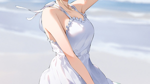 Blonde White Dress Anime Girls Blushing Dress Vertical Picnic Basket Blue Eyes 1000x1399 Wallpaper