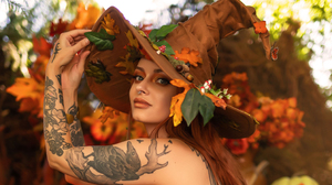 Witch Hat Halloween Makeup Nose Ring Redhead Tattoo 3156x1904 Wallpaper
