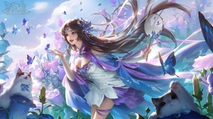 Anime Anime Girls Sanguosha Long Hair Three Kingdoms Dress Video Game Characters Sky Video Game Art  2133x1220 Wallpaper