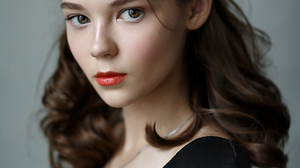 Alexey Kazantsev Women Brunette Lipstick Blush Black Clothing Necklace Simple Background 914x1280 Wallpaper