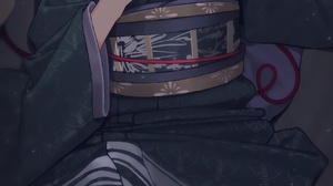 Anime Anime Girls Portrait Display Horns Looking At Viewer Long Hair Choker Kimono Cats Lying On Bac 2160x5148 Wallpaper