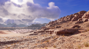 Canyon Assassins Creed Origins Ubisoft Landscape CGi Digital Art Sky Desert Dunes Rocks Orange Vibra 1920x1080 Wallpaper