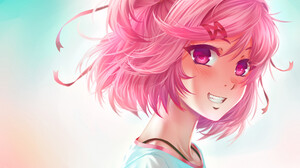 Natsuki Doki Doki Literature Club Pink Eyes Pink Hair Smile 1920x1190 Wallpaper