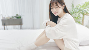 Ru Lin Women Asian Brunette Looking At Viewer Makeup Legs Indoors Sweatshirts 3072x2048 Wallpaper