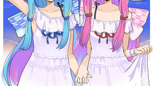 Anime Anime Girls Voiceroid Kotonoha Aoi Kotonoha Akane Long Hair Twins Blue Hair Pink Hair Artwork  1000x1333 Wallpaper