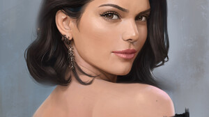 Kim Sung Hwan Drawing Women Kendall Jenner Portrait Dark Hair Shoulder Length Hair Wavy Hair Eyeline 2394x3000 Wallpaper