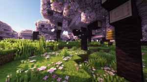 Minecraft Cherry Blossom Video Games Cube Flowers Trees CGi 1920x1080 Wallpaper