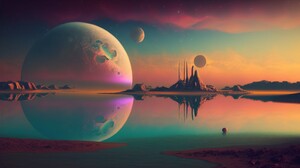 Ai Art Illustration Science Fiction Planet Reflection Water 4579x2616 Wallpaper
