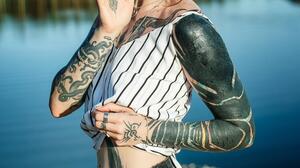 Redhead Women Outdoors Tattoo Inked Girls Model Women Sunlight Depth Of Field Tank Top Looking At Vi 2667x4000 Wallpaper