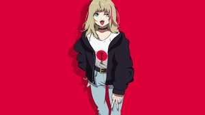 Anime Girls Rika Kawai Wonder Egg Priority Digital Art Blonde Minimalism Red Background Simple Backg 3000x2000 Wallpaper