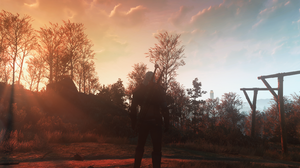 The Witcher 3 Wild Hunt Screen Shot Clouds Sky Video Game Art Sunset Sunset Glow Standing Video Game 3840x1760 wallpaper