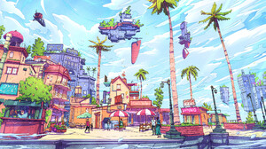 Christian Benavides Digital Art Fantasy Art Palm Trees Surreal City 3840x2160 Wallpaper