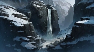 Ai Art Illustration Winter Snow Waterfall 4579x2616 Wallpaper