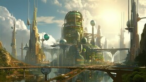 Ai Art City Illustration Science Fiction Futuristic Clouds 4630x2595 wallpaper