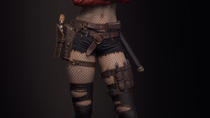 Zhipeng Ai Vertical Arms Crossed Dark Background Standing CGi Belt Women Jacket Sword Gun Redhead Ar 1920x3047 Wallpaper