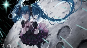 Anime Anime Girls Hatsune Miku Vocaloid Long Hair Looking Away Blue Hair Blue Eyes Twintails Dress S 1611x999 Wallpaper