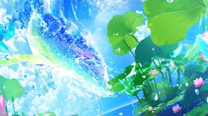 Anime Anime Girls Magic Water Lotus Fish Sky Ripples Nature Portrait Display Leaves Hat Animals Wate 1536x2048 Wallpaper