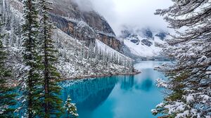 Canada Earth Forest Lake Moraine Lake Mountain Snow Tree Winter 3840x2160 Wallpaper