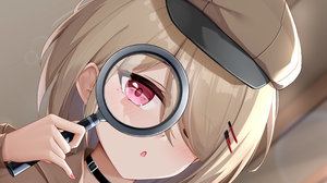 Anime Anime Girls Pixiv Magnifying Glass Moles Mole Under Eye Hat Blushing Short Hair One Eye Closed 4800x3000 Wallpaper