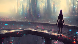 Cyberpunk City Futuristic Fantasy Art 4096x2048 Wallpaper