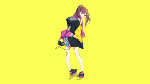 Anime Anime Girls Simple Background Original Characters Artwork Drawing Popman3580 Standing Yellow B 2489x1400 wallpaper