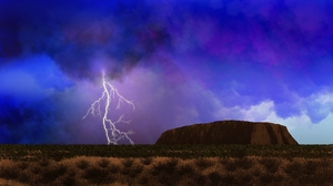 Digital Painting Digital Art Landscape Ayers Rock Nature Lightning Sky Clouds 1920x1080 Wallpaper