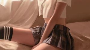 Schoolgirl School Uniform Skirt Digital Art Blurred 3840x2160 Wallpaper