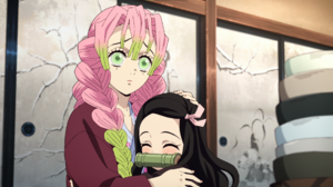 Kimetsu No Yaiba Mitsuri Kanroji Kamado Nezuko Anime Anime Screenshot Anime Girls Pink Hair Blush Ba 1920x1080 Wallpaper
