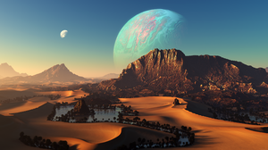 Digital Blasphemy Digital Digital Art Artwork Render Nature Landscape Desert Oasis Planet Mountains  5120x2880 Wallpaper