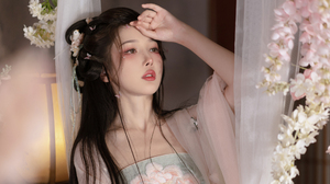 Petals Flower In Hair Long Hair Asian Women Hanfu 3440x1440 Wallpaper