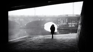 Photography Monochrome Mist Alexander Schonberg Hamburg Germany Tunnel Bridge River Women Walking Da 1800x1199 Wallpaper