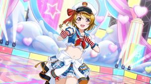 Koizumi Hanayo Love Live Looking At Viewer Anime Anime Girls Stages Stage Light Stars Hat Arms Reach 3600x1800 Wallpaper