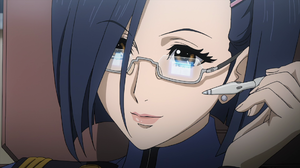 Space Battleship Yamato 2199 Blue Hair Anime Screenshot Brown Eyes Glasses Smiling Pens Kaoru Niimi  1920x1080 Wallpaper