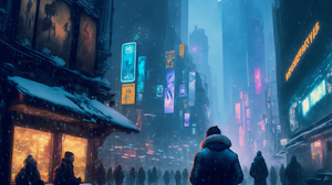 Ai Art Snow Winter City Cyberpunk City Lights 3060x2048 Wallpaper