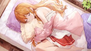 Anime Anime Girls Redhead Closed Eyes Sleeping 3840x2160 Wallpaper