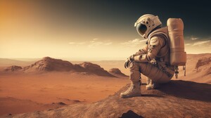 Ai Art Illustration Science Fiction Astronaut Mars Spacesuit 4579x2616 Wallpaper