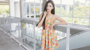 Women Asian Brunette Long Hair Straight Hair Dress Flower Dress Fence Indoors Makeup Model Women Ind 3072x2048 Wallpaper