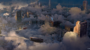 Artwork Digital Art Fantasy Art Fantasy City Fantasy Architecture Clouds Cityscape Skyscraper Flying 2686x1346 Wallpaper