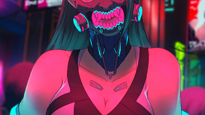 Koyorin Cyberpunk Cyberpunk Samurai Neon Colorful Futuristic Anime Girls Gas Masks Mask Vertical 1920x2484 Wallpaper