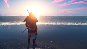 Ghost Of Tsushima Video Games Video Game Characters CGi Armor Water Sunset 3840x2160 Wallpaper