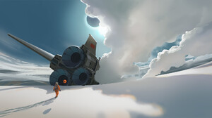 Artwork Vehicle Science Fiction Ice Landscape Spaceship Anime Snow Smoke Sky 1920x1051 Wallpaper