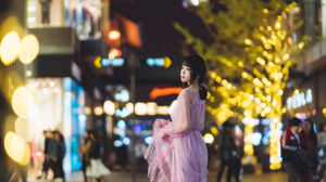Cherryneko Women Model Night Dark Hair Purple Dress Asian Depth Of Field 2698x1800 Wallpaper