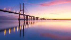 Bridge Reflection Dawn Portugal Tagus River 2048x1365 Wallpaper
