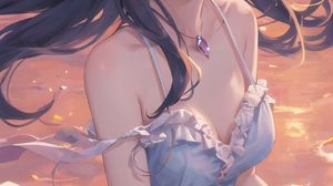 Anime Girls Ai Art Vertical Flower In Hair Dress Water Sunset Sunset Glow Necklace Looking At Viewer 1608x3600 Wallpaper