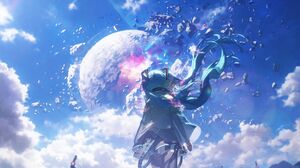 Anime Pixiv Hatsune Miku Vocaloid Anime Girls Sunlight Sky Clouds Planet Looking Up Standing Blue Ha 5333x3000 Wallpaper