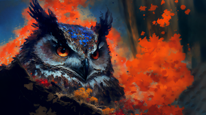 Ai Art Owl Painting Animals Leaves Birds 3640x2048 Wallpaper